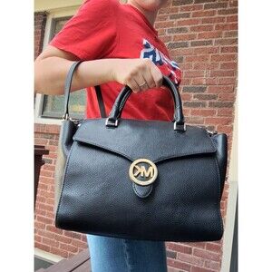 Michael Kors Hudson Leather Large Satchel Purse Black Classic
